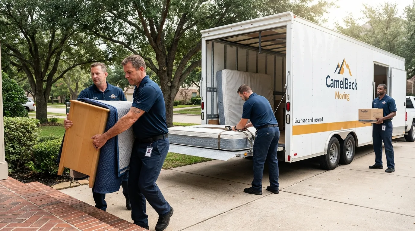 Crew loading residential truck for cross-state move from Kilmarnock, VA