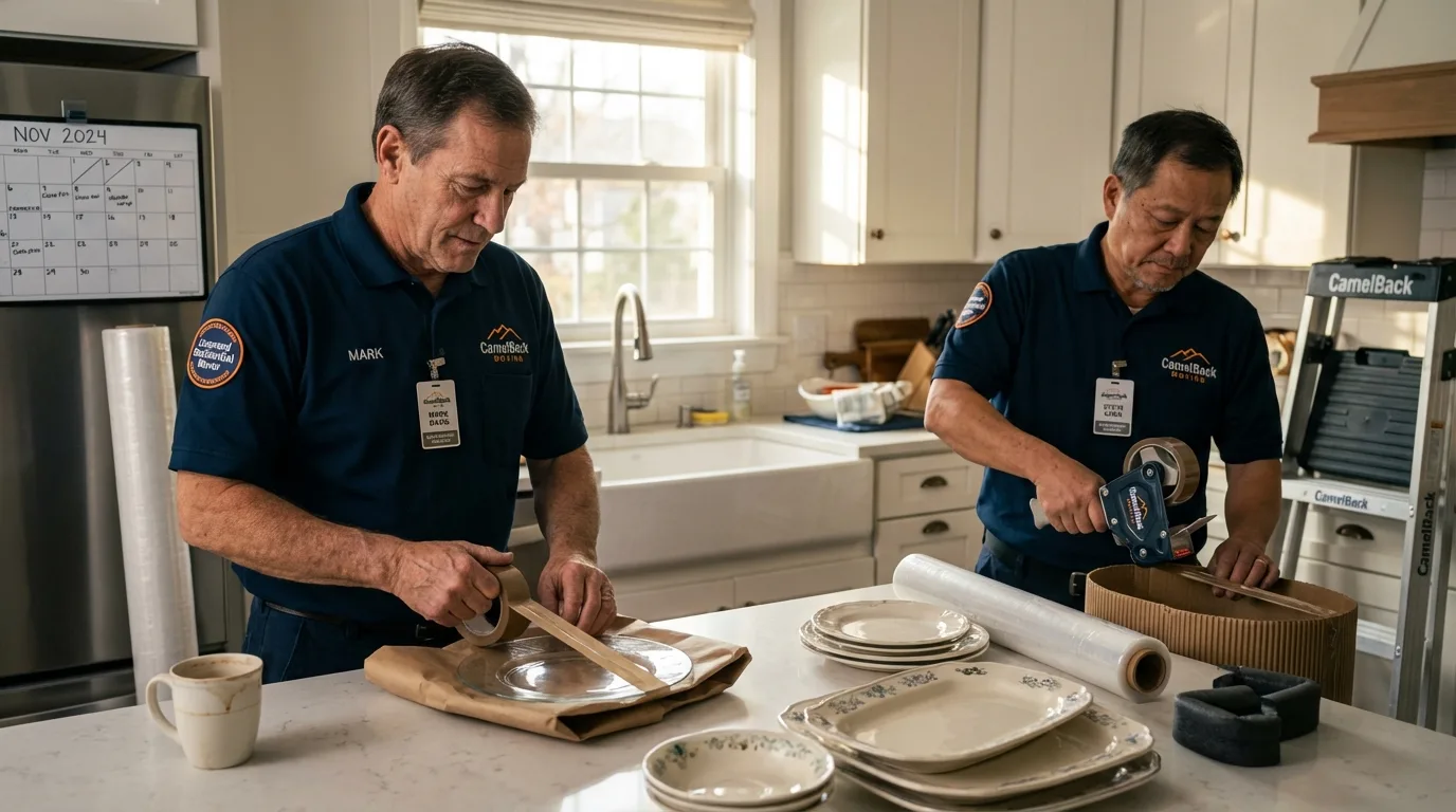 Professional crew packing kitchen dishware in Kilmarnock, VA
